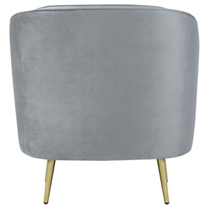 English Elm Grey Velvet Tufted Accent Chair with Gold Tapered Legs, Retro Barrel Shape, Welt Trim, Plush Seating B062P145585