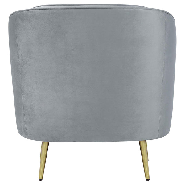 English Elm Grey Velvet Tufted Accent Chair with Gold Tapered Legs, Retro Barrel Shape, Welt Trim, Plush Seating B062P145585