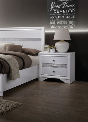 English Elm Contemporary gleaming bedside nightstand with silver accents, dovetail jewelry drawer and nickel knob, 26"H compact design White 30 L x 20 W x 30 H B011P145825