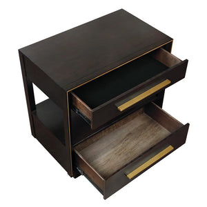 English Elm Smoked Peppercorn Two-Drawer Nightstand with Gold Trim, USB Ports, Felt Lined Drawers, Shelf B062P145477