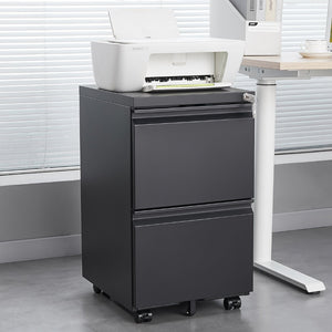 English Elm Black Steel Rolling File Cabinet Two Lockable Drawers for Home Office Storage W1247125571