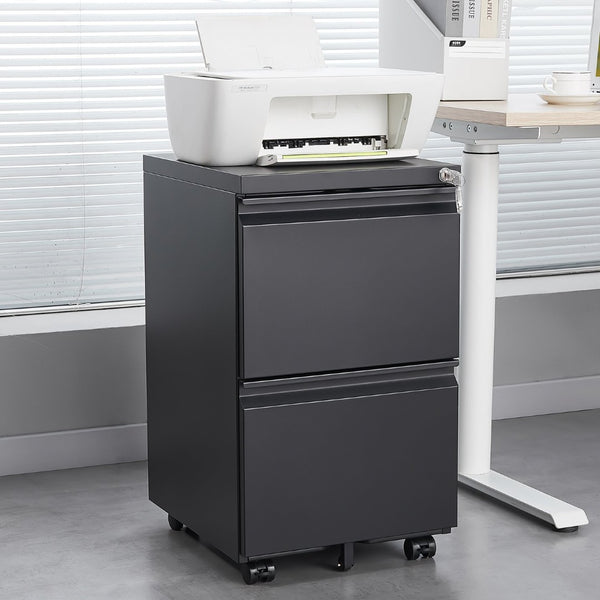 English Elm Black Steel Rolling File Cabinet Two Lockable Drawers for Home Office Storage W1247125571