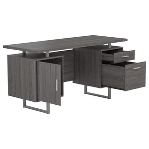 English Elm Weathered Grey Retro-Modern Floating Top Office Desk with File Cabinet, 2 Drawers, Power Outlets (60") B062P145457