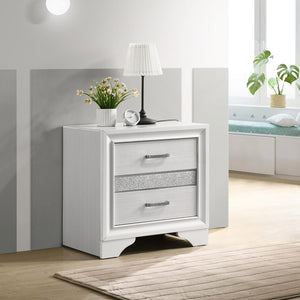 English Elm White Glam Nightstand with 2 Drawers, Hidden Felt-Lined Jewelry Tray, Crystal Pulls & Metallic Finish B062P145596