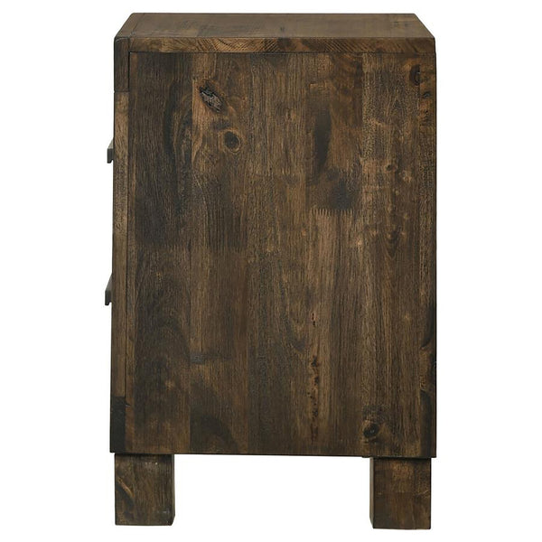 English Elm Rustic Golden Brown 2-Drawer Nightstand with Wire-Brushed Matte Finish, Black Hardware & Pulls B062P145494