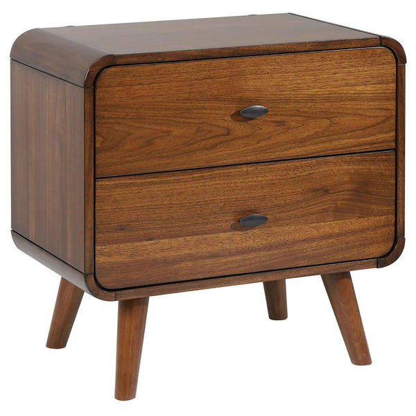 English Elm Dark Walnut Rounded-Edge 2-Drawer Nightstand with Gunmetal Hardware, Mid-Century Modern Warmth and Rustic Charm B062P145475