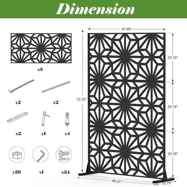 English Elm Metal Decorative Privacy Screens - Freestanding Sunflower Design For Garden, Patio & Indoor Spaces W1859P145845