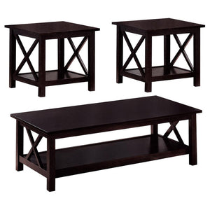 English Elm Dark Merlot 3-Piece Occasional Set with X-Line Accent, Lower Storage Shelves, Modern Rustic Charm B062P145479
