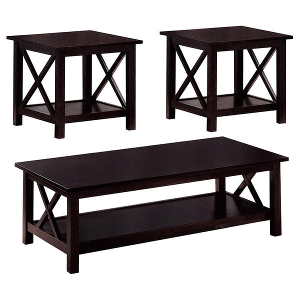 English Elm Dark Merlot 3-Piece Occasional Set with X-Line Accent, Lower Storage Shelves, Modern Rustic Charm B062P145479