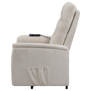 English Elm Beige Power Lift Recliner Chair with Memory Foam, Plush Chenille Upholstery, Storage Pocket & 375lb Capacity B062P145449
