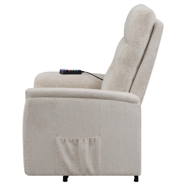 English Elm Beige Power Lift Recliner Chair with Memory Foam, Plush Chenille Upholstery, Storage Pocket & 375lb Capacity B062P145449