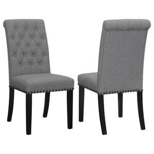 English Elm Grey Rustic Espresso Tufted Side Chairs Set of 2 — Grey Fabric Dining Chairs with Button Tufting, Nailhead Trim and Curved Legs B062P145439
