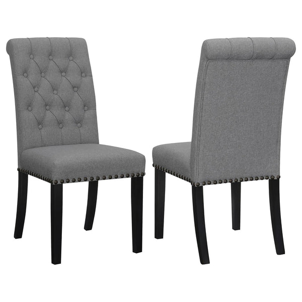 English Elm Grey Rustic Espresso Tufted Side Chairs Set of 2 — Grey Fabric Dining Chairs with Button Tufting, Nailhead Trim and Curved Legs B062P145439