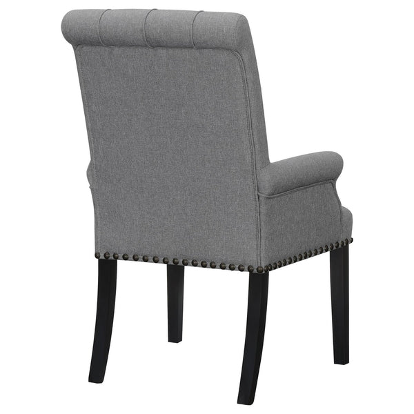 English Elm Grey Tufted Arm Chair with Nailhead Trim, Button Tufting, Rolled Arms & Plush Upholstery on Wood Legs B062P145443