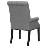 English Elm Grey Tufted Arm Chairs With Nailhead Trim