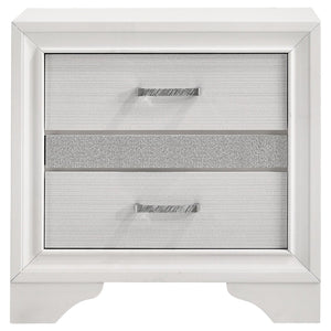 English Elm White Glam Nightstand with 2 Drawers, Hidden Felt-Lined Jewelry Tray, Crystal Pulls & Metallic Finish B062P145596