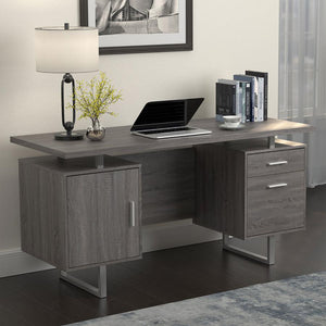 English Elm Weathered Grey Retro-Modern Floating Top Office Desk with File Cabinet, 2 Drawers, Power Outlets (60") B062P145457