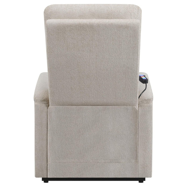 English Elm Beige Power Lift Recliner Chair with Memory Foam, Plush Chenille Upholstery, Storage Pocket & 375lb Capacity B062P145449