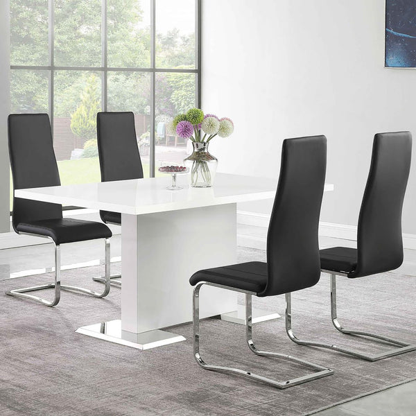English Elm Black High Back Side Chairs Set of 4 with Chrome Frame, Bonded Leather Seats, Padded Comfort, Modern Dining Upgrade B062P145438