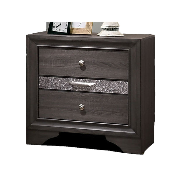 English Elm Contemporary gleaming bedside nightstand with silver accents, dovetail jewelry drawer and nickel knob, 26"H compact design Gray 30 L x 20 W x 30 H B011P145827