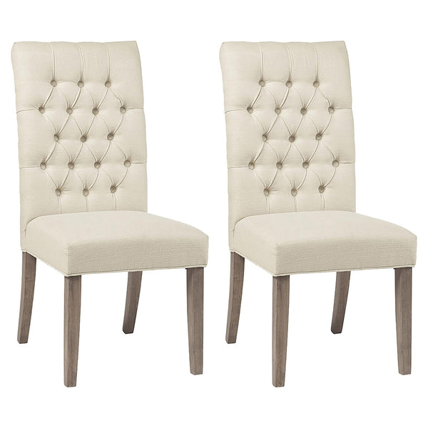 English Elm Oatmeal Tufted Back Parson Chairs Set of 2 – Vineyard Oak Frame, Linen-Like Upholstery, Classic Curves B062P145604