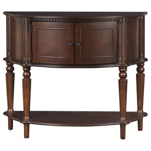 English Elm Brown Half Moon Console Table with Warm Wood Finish, Two Doors & Lower Shelf for Stylish Storage B062P145566