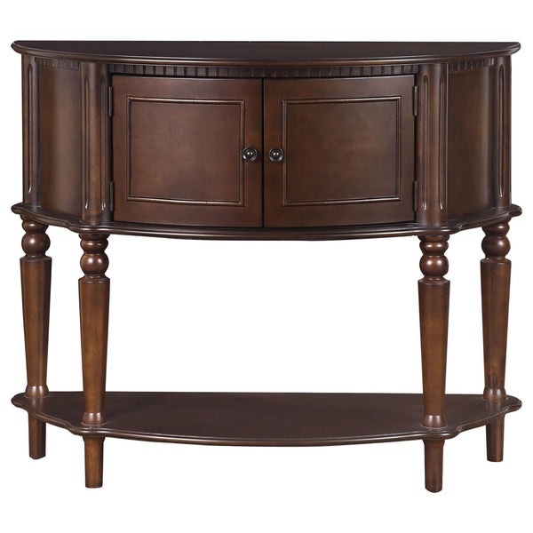 English Elm Brown Half Moon Console Table with Warm Wood Finish, Two Doors & Lower Shelf for Stylish Storage B062P145566