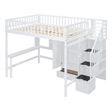 Rodriguez Full Size Loft Bed with Bookshelf, Desk and Wardrobe, White