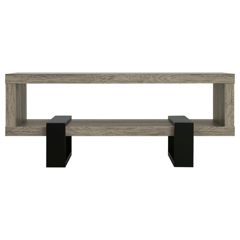 English Elm Grey Driftwood Modern 1-Shelf Coffee Table with Industrial Metal Accents, Spacious Display & Storage 92" B062P145594