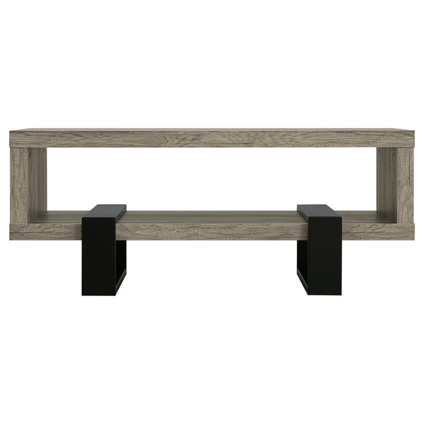 English Elm Grey Driftwood Modern 1-Shelf Coffee Table with Industrial Metal Accents, Spacious Display & Storage 92" B062P145594