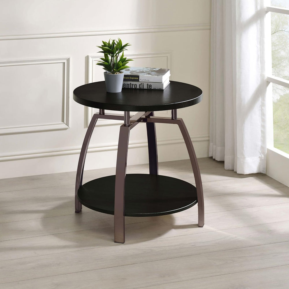 English Elm Dark Grey Black Nickel End Table with Round Shelf, Curved Frame Glam Accent Table 23" High B062P145578