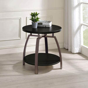 English Elm Dark Grey Black Nickel End Table with Round Shelf, Curved Frame Glam Accent Table 23" High B062P145578