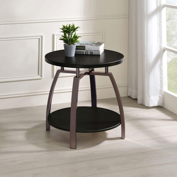 English Elm Dark Grey Black Nickel End Table with Round Shelf, Curved Frame Glam Accent Table 23" High B062P145578