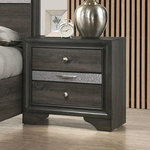 English Elm Contemporary 1 Piece Nightstand Gray Finish Silver Accents Hidden Jewelry Drawer Nickel Round Knob Bedside Table Bedroom Furniture