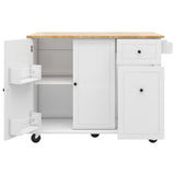 English Elm Kitchen Island With Drop Leaf, 53.9" Width Rolling Kitchen Cart On Wheels With Internal Storage Rack and 3 Tier Pull Out Cabinet Organizer, Kitchen Storage Cart With Spice Rack, Towel Rack (White)