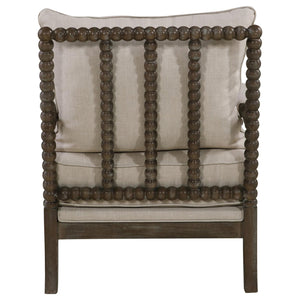 English Elm Beige Vintage-Inspired Removable Back Accent Chair with Faux Linen, Spindle Wood Frame, Oatmeal Tone Elegance B062P145434