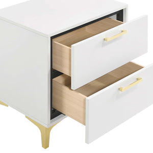 English Elm White White and Gold 2-Drawer Rectangular Nightstand with Gold Accents Mid-Century Glam Storage B062P145600