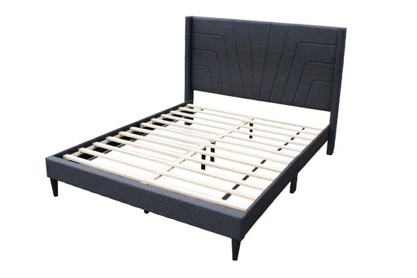 English Elm Charcoal Burlap Upholstered Eastern King Platform Bed Geometric Tufted Headboard B011P418650