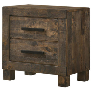 English Elm Rustic Golden Brown 2-Drawer Nightstand with Wire-Brushed Matte Finish, Black Hardware & Pulls B062P145494