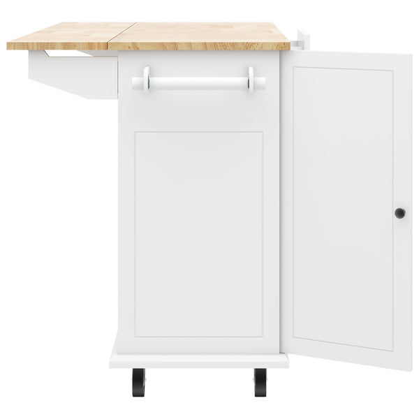 English Elm Kitchen Island With Drop Leaf, 53.9" Width Rolling Kitchen Cart On Wheels With Internal Storage Rack and 3 Tier Pull Out Cabinet Organizer, Kitchen Storage Cart With Spice Rack, Towel Rack (White)