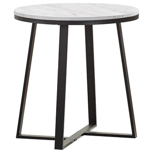 English Elm White Round Faux Marble End Table with Matte Black Metal Base — Compact Elegant Accent Table, 24" B062P145601