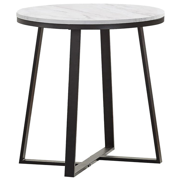 English Elm White Round Faux Marble End Table with Matte Black Metal Base — Compact Elegant Accent Table, 24" B062P145601