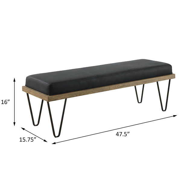English Elm Dark Denim and Black Upholstered Bench with Light Wood Base, Metal Hairpin Legs, Leatherette Seat Cushion B062P145445