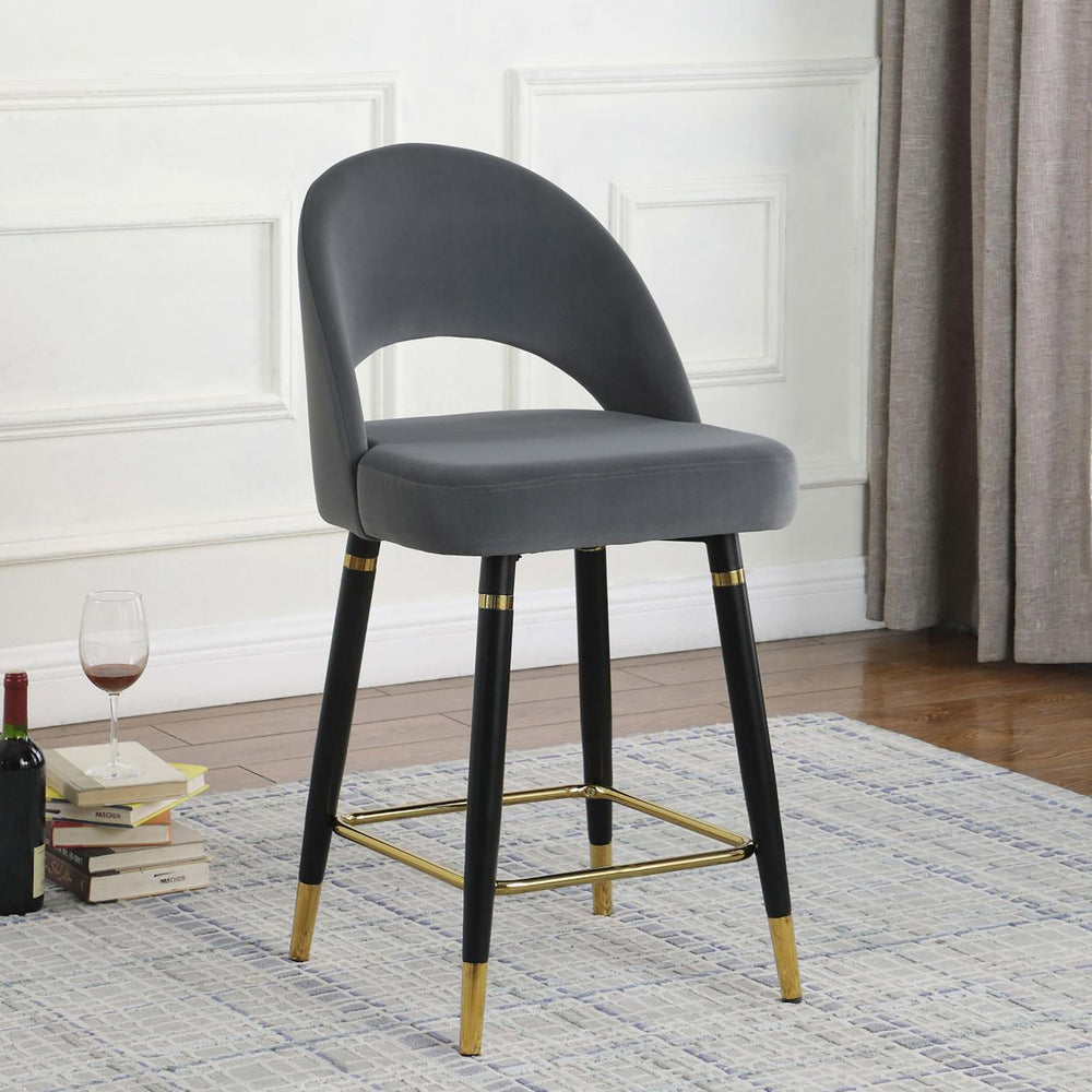 English Elm Grey Velvet Counter Height Stools Set of 2 with Gold Accent Legs, Plush Cushioned Open-Back Design B062P145580