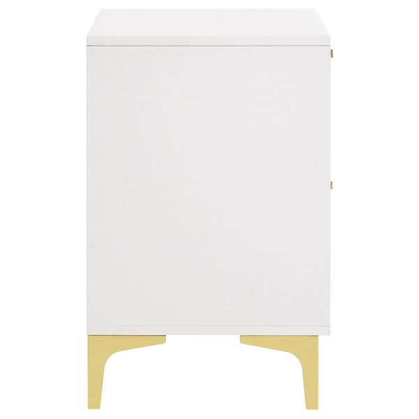 English Elm White White and Gold 2-Drawer Rectangular Nightstand with Gold Accents Mid-Century Glam Storage B062P145600