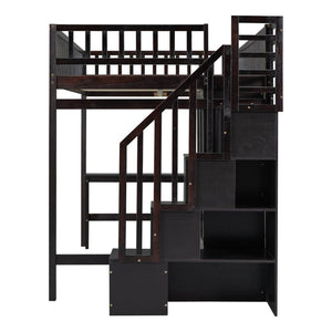 English Elm Full Size Kids Loft Bed with Integrated Desk Bookshelf Wardrobe and Storage Drawers Espresso LT100669AAP