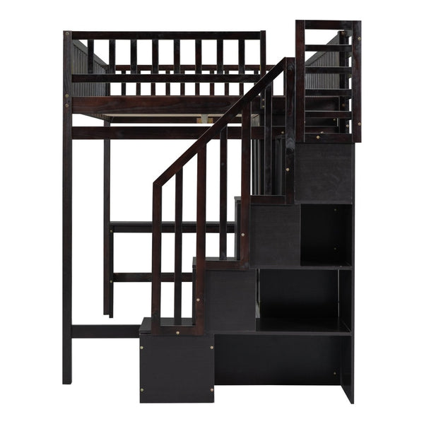 English Elm Full Size Kids Loft Bed with Integrated Desk Bookshelf Wardrobe and Storage Drawers Espresso LT100669AAP