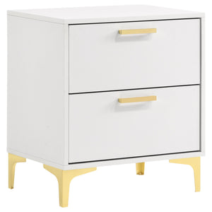 English Elm White White and Gold 2-Drawer Rectangular Nightstand with Gold Accents Mid-Century Glam Storage B062P145600