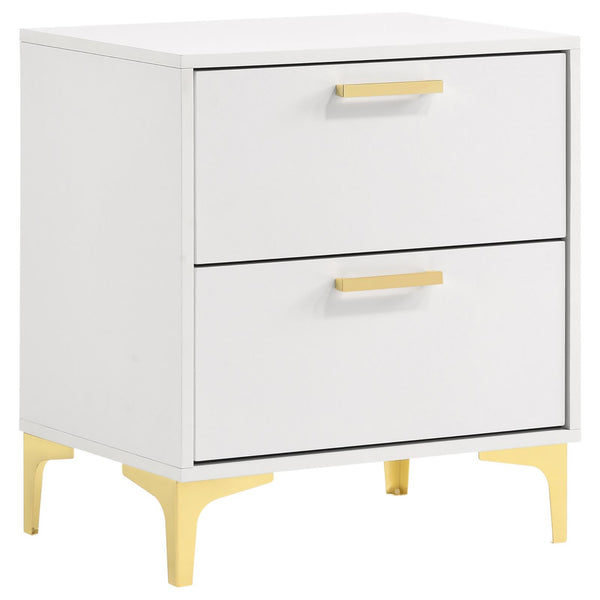 English Elm White White and Gold 2-Drawer Rectangular Nightstand with Gold Accents Mid-Century Glam Storage B062P145600