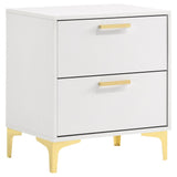 Modern White and Gold 2-Drawer Nightstand with Glamorous Gold Accents and Industrial Legs - 21.75 x 15.75 x 24.75